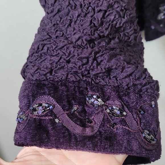 Vintage Chicos Beaded Embroidered Open Jacket Size L Purple Velvet Artsy Stateme - Picture 8 of 16